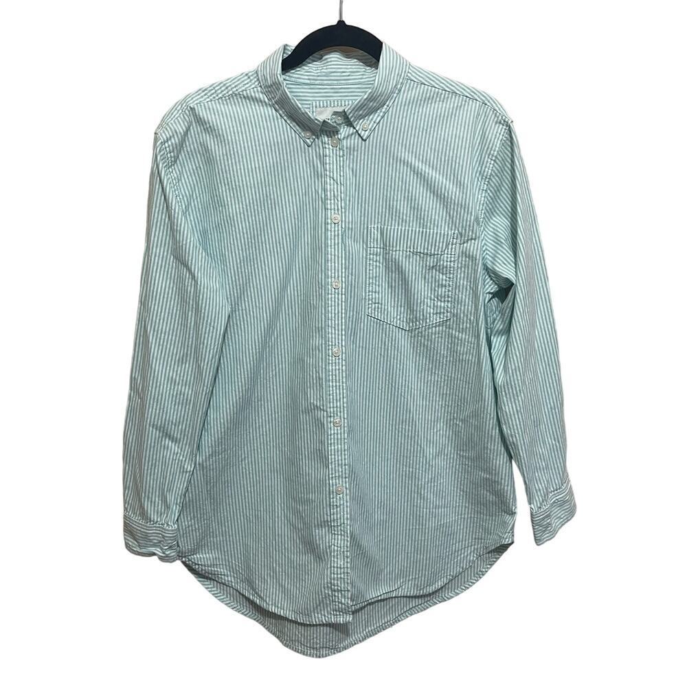 American Eagle Womens Oversized‎ Boyfriend Button Down Shirt Top XS Striped Aqua
